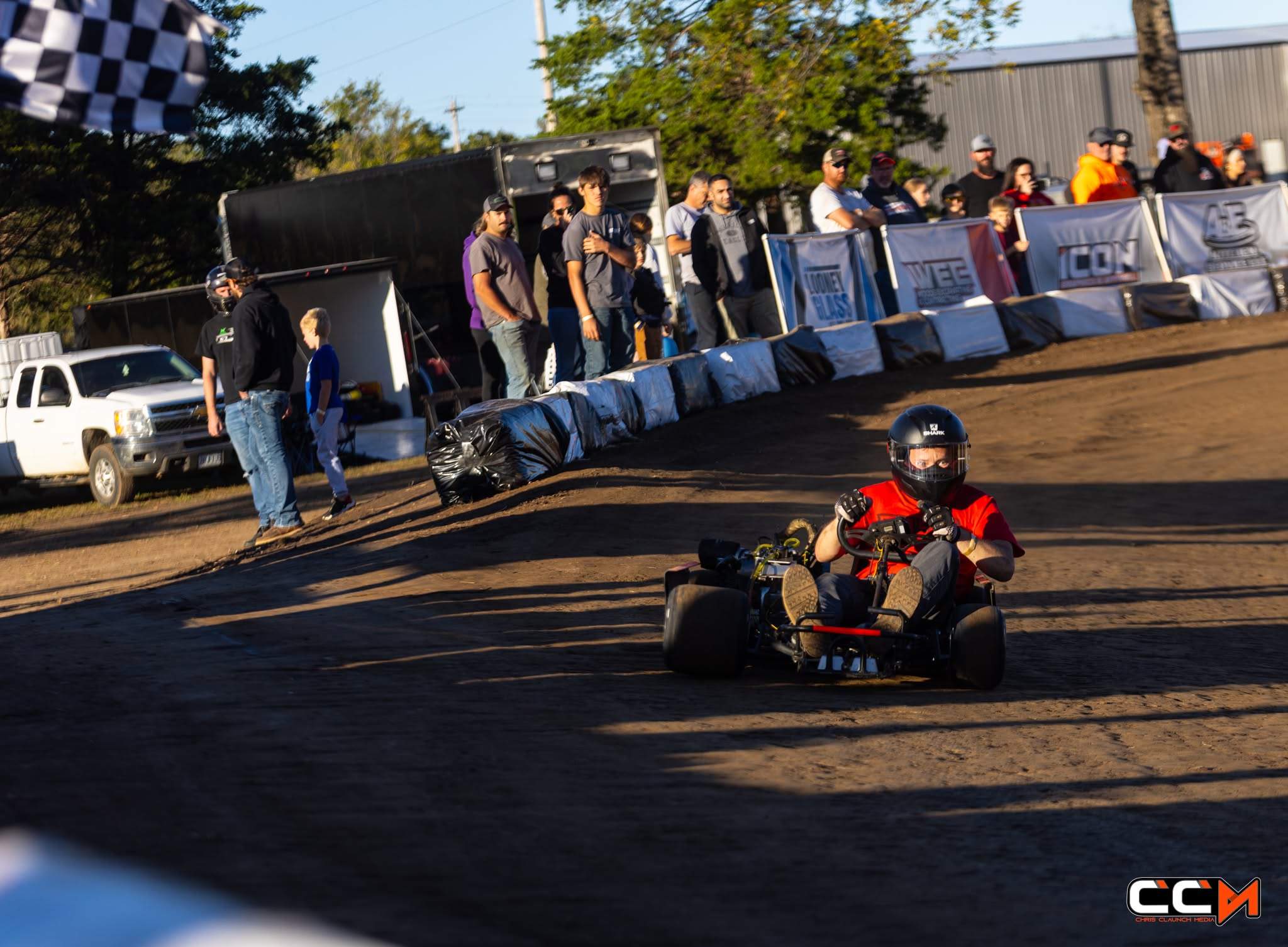 Racer under the checkered flag